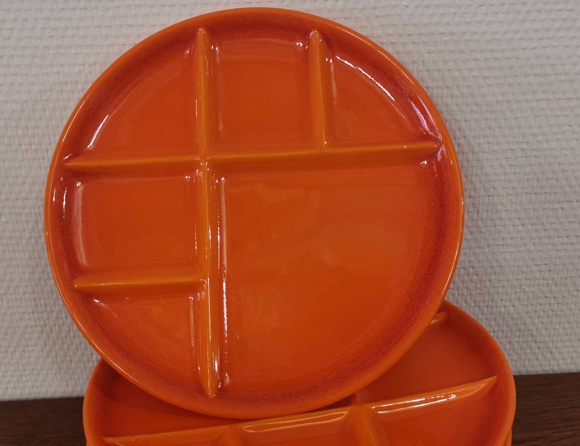 Set of 6 Orange St Amand Fondue Plates Vintage 1970