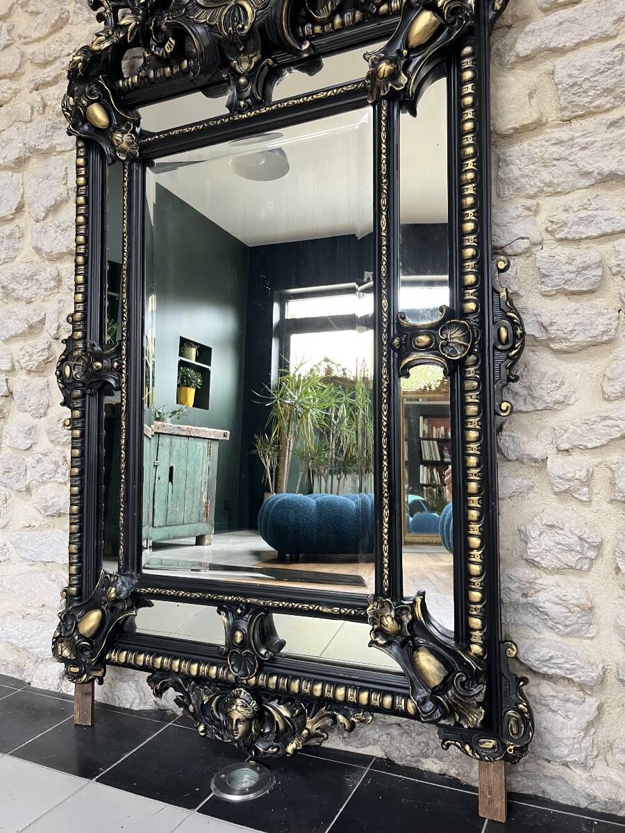 Miroir Ancien à Parecloses époque Napoléon III 152cm/90cm Glace Biseautée