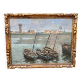 Tableau signé henry roose - marine huile bassin de chasse blankenberge belgique