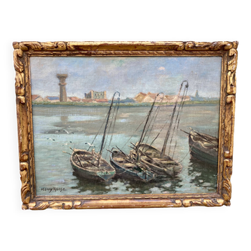 Painting signed henry roose - marine oil hunting basin blankenberge belgium
