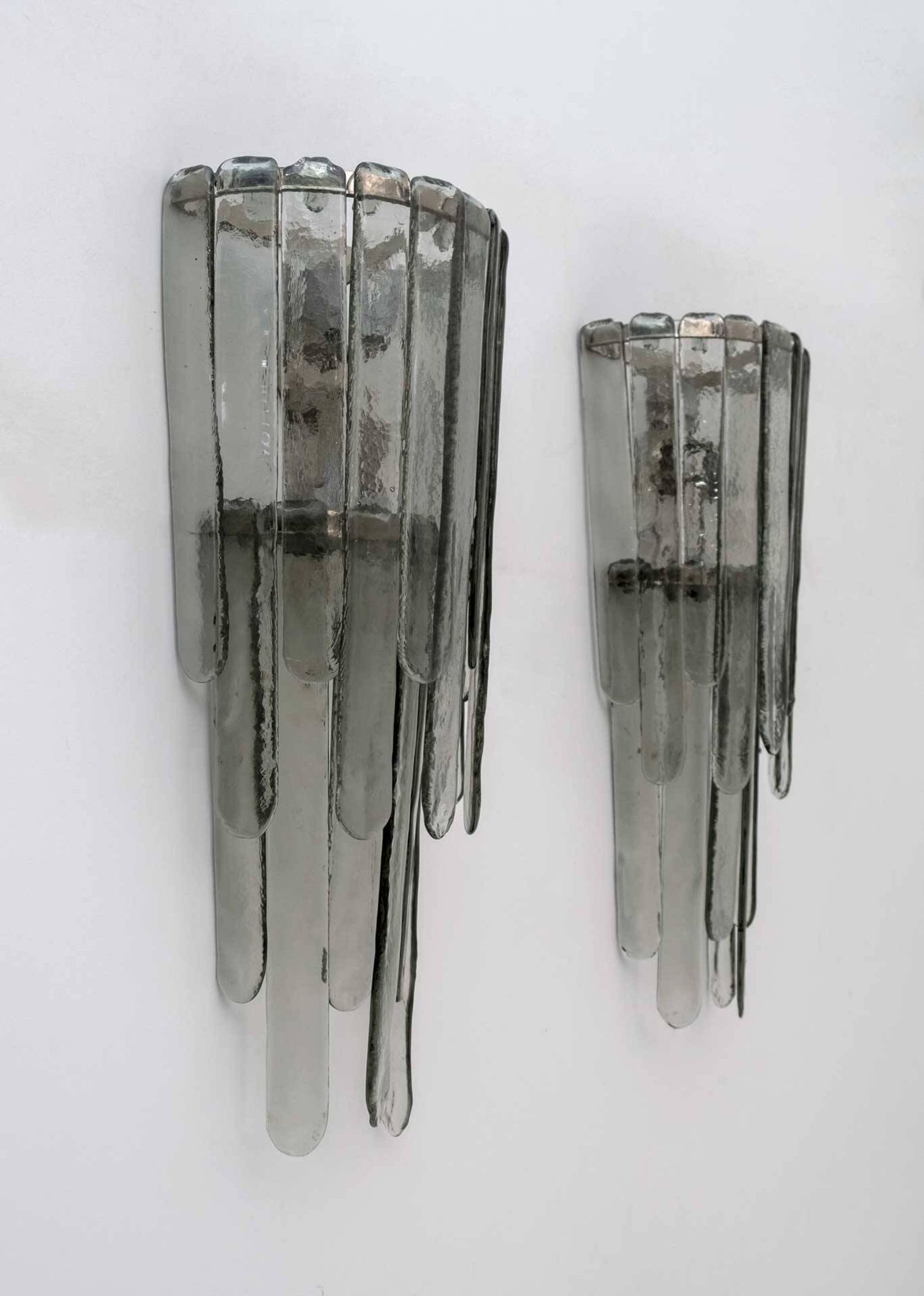 Pair of Carlo Nason Chiseled Murano Glass Cascade Sconces for Mazzega, 1960