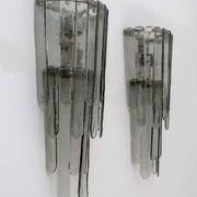 Pair of Carlo Nason Chiseled Murano Glass Cascade Sconces for Mazzega, 1960