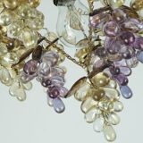 Very rare palwa mid century chandelier 1970s crystal glass and gilt brass grapes and leaves