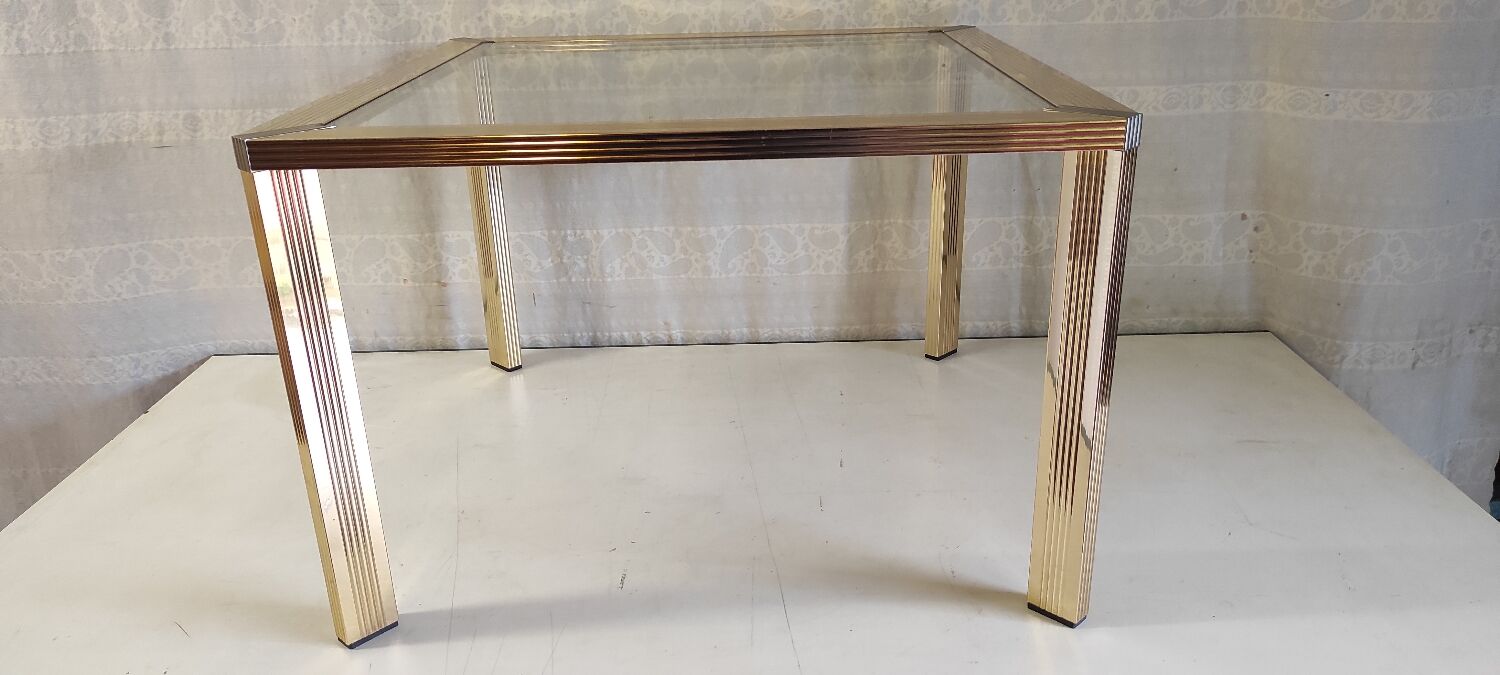 Gold metal and glass coffee table - 70s/80s