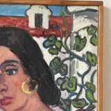 Spanish woman with a red bouquet, signed 1978.