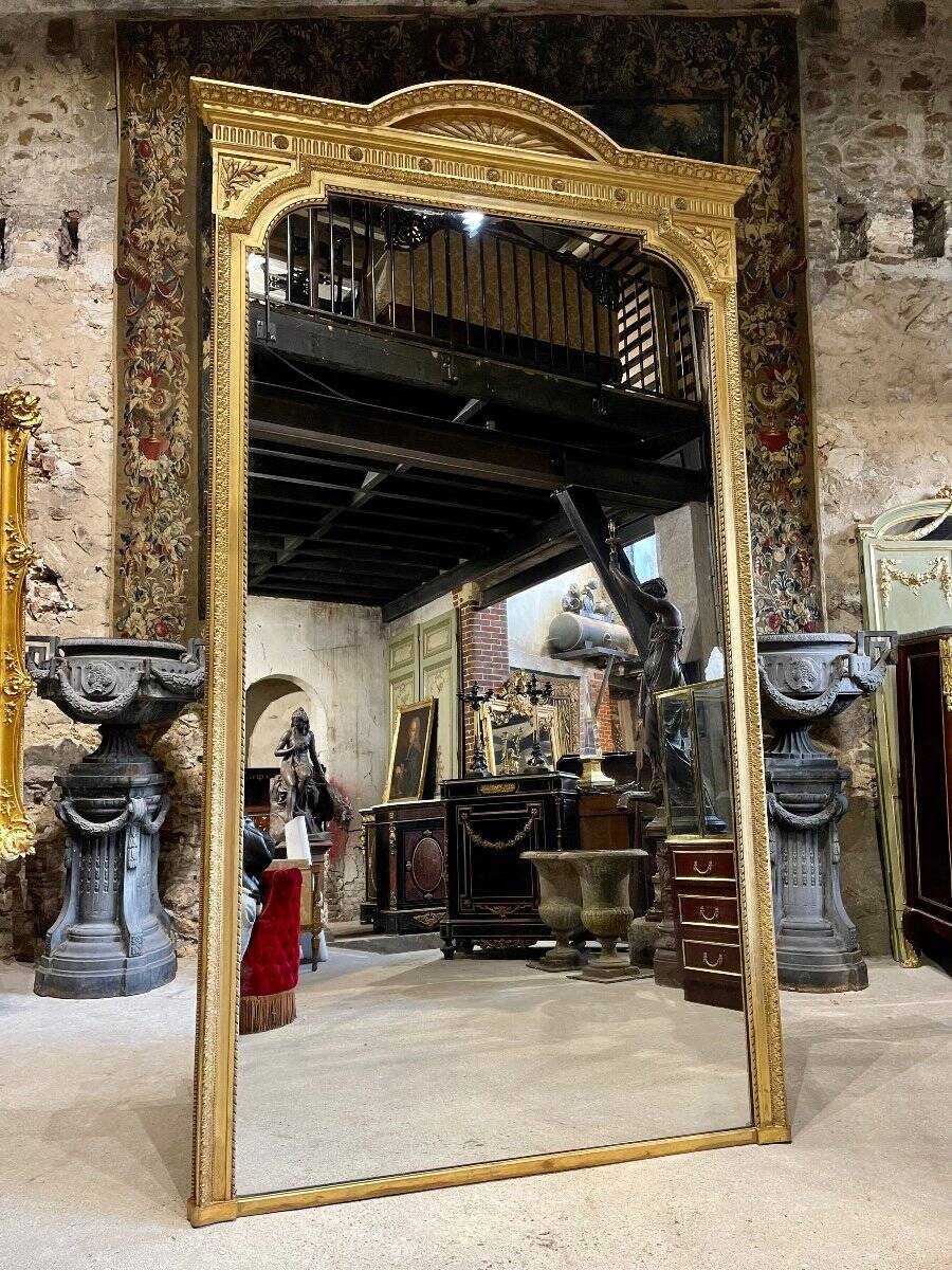 Louis XVI style gilded wood mirror from the Napoleonic III era, 2.75m x 1.48m.