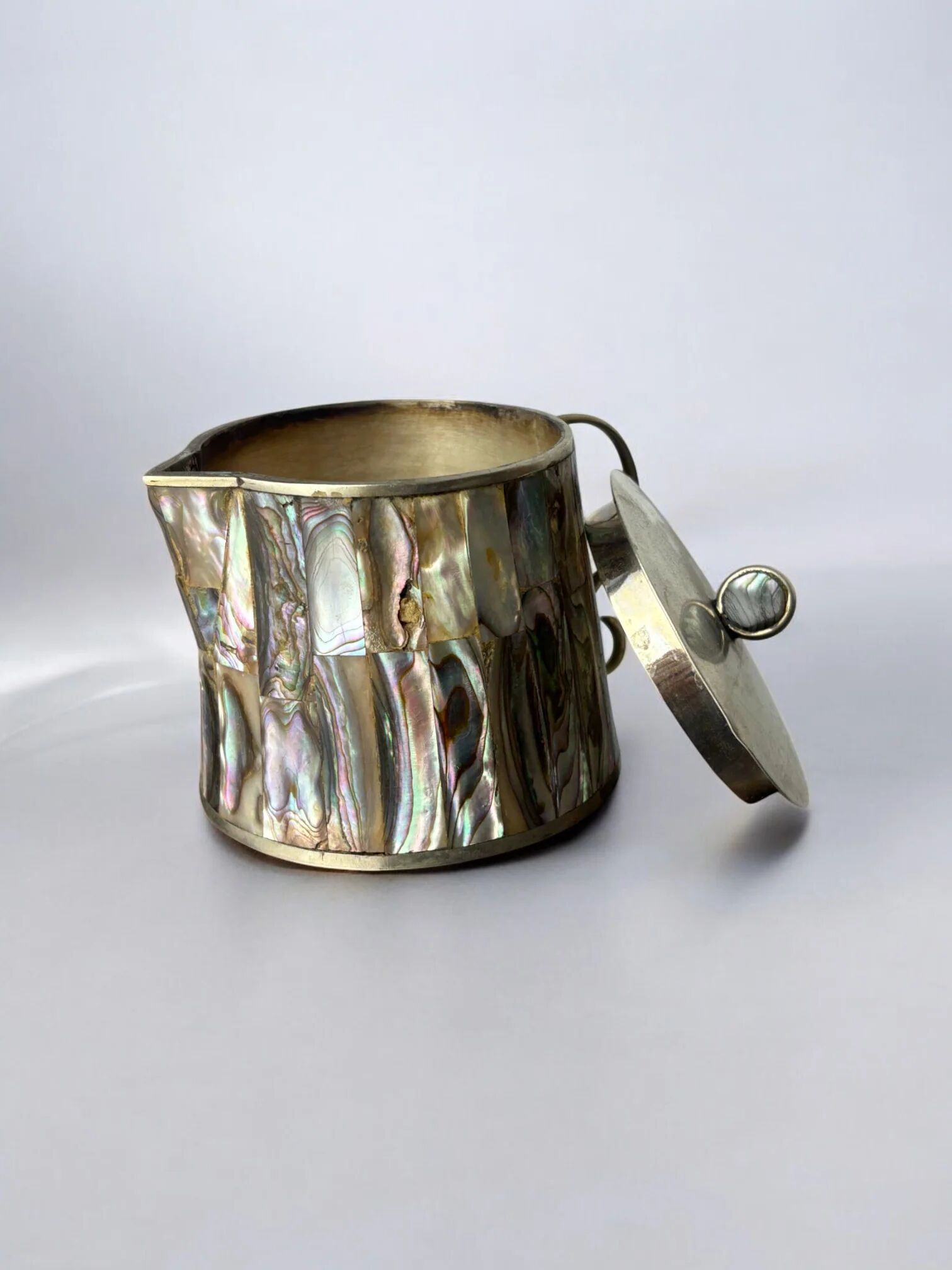 Abalone shell & alpaca jar, Mexico, 1970s