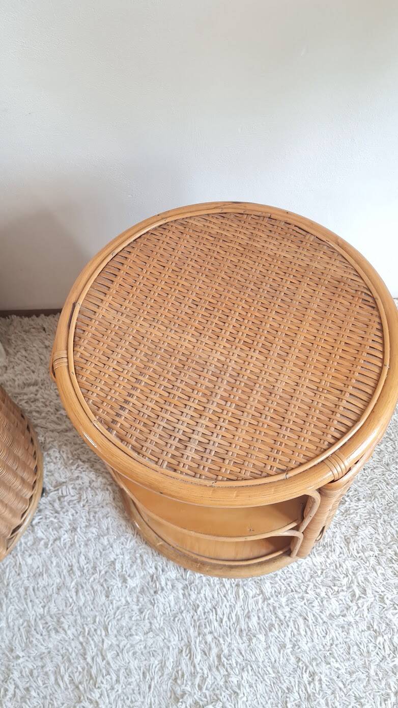 Pair of wicker bedside tables circa the 1970s.
