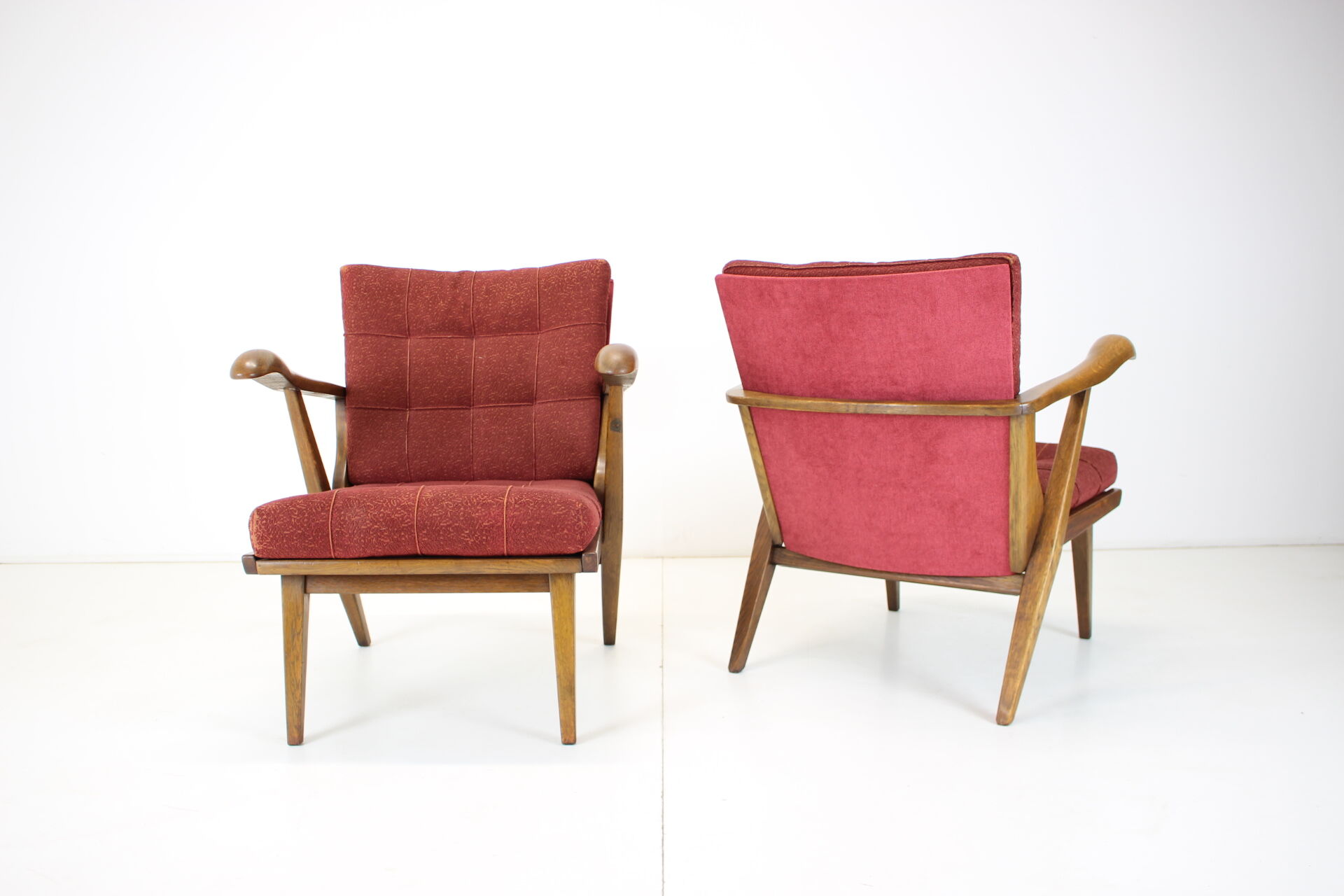 1960s pair of oak armchairs, czechoslovakia
