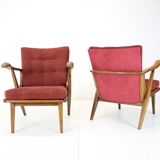 1960s pair of oak armchairs, czechoslovakia