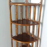 Corner shelf, corner unit, in wicker and wood