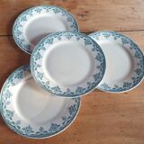 Set 4 flat plates Choisy le Roi XIXth Terre de Fer Boulenger model Bordeaux