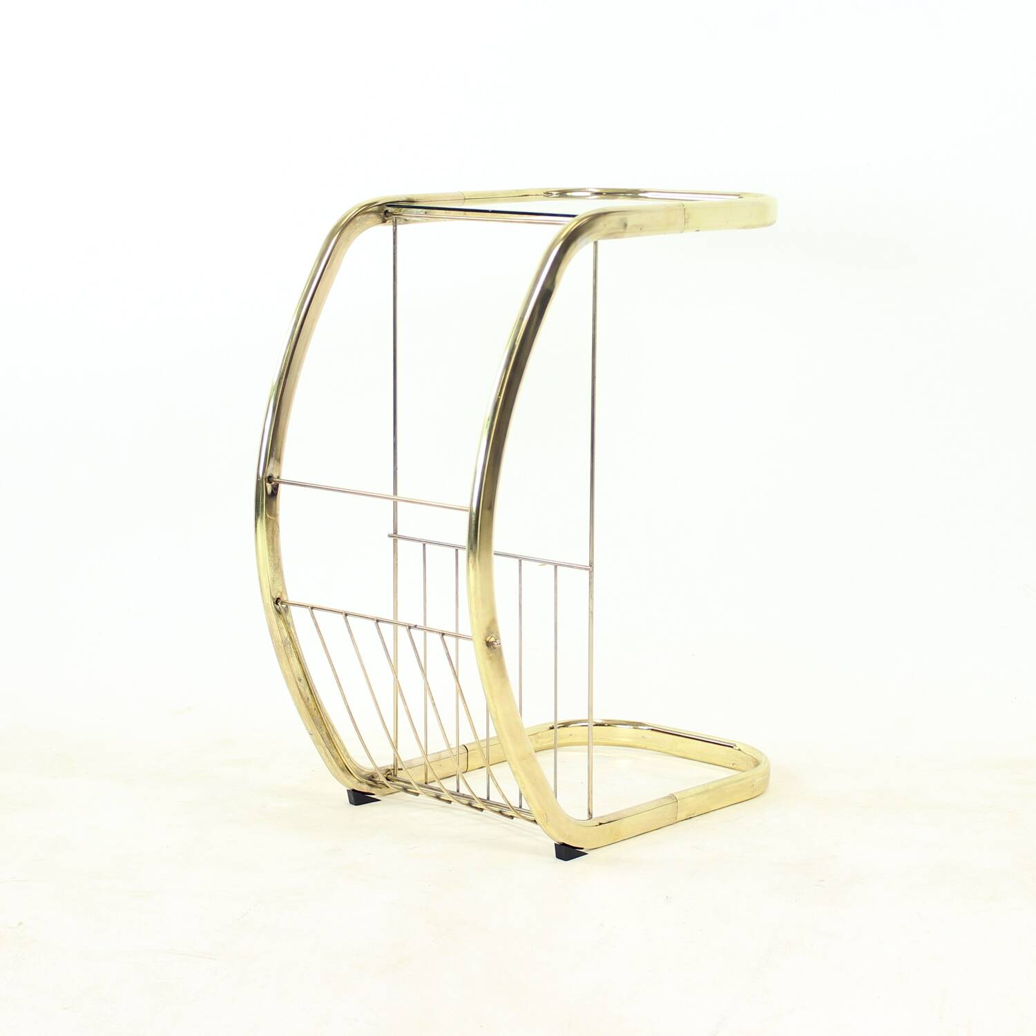Table d'appoint en laiton et verre, Italie, 1970