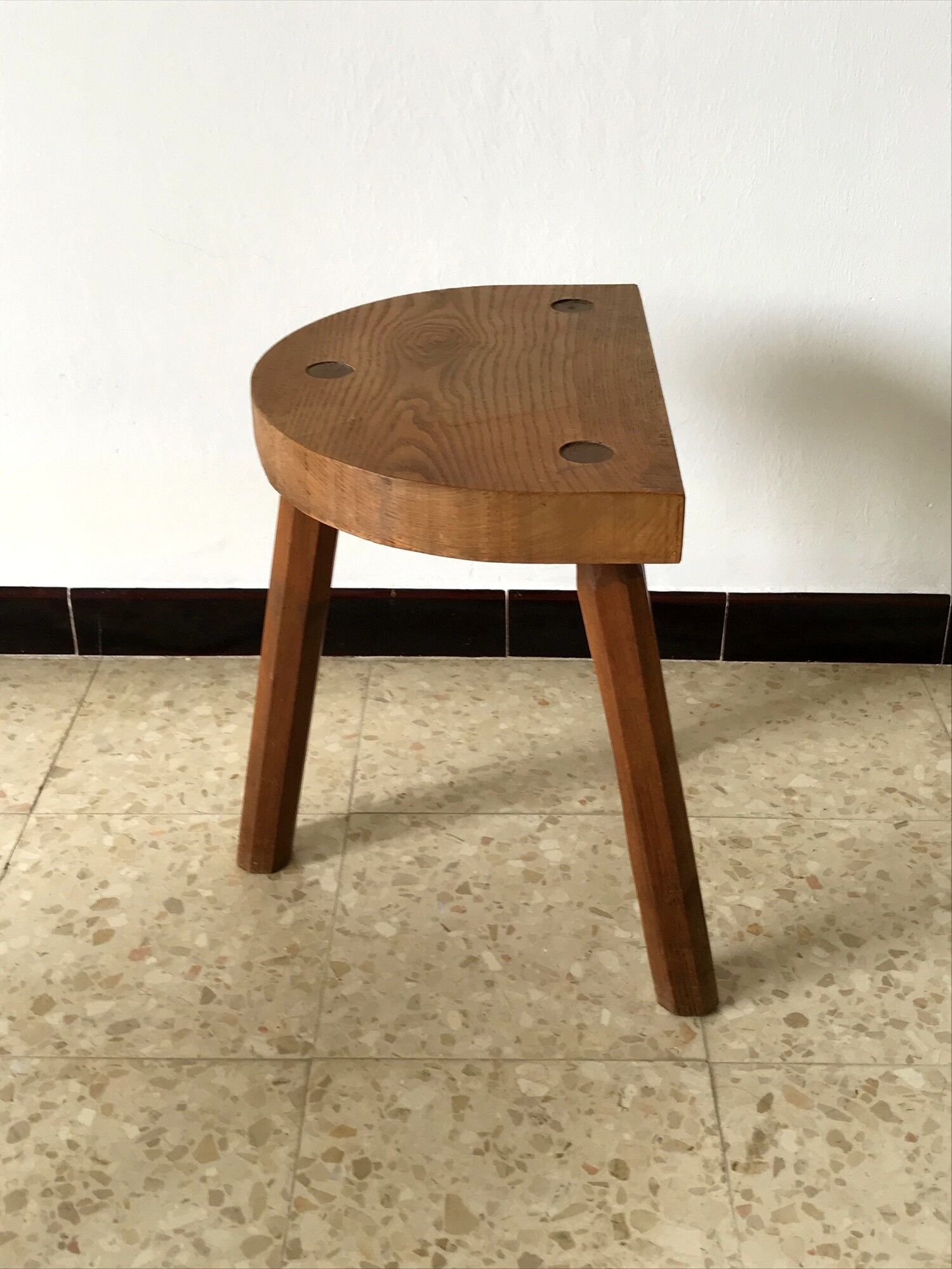 2 tripod oak stools 60s
