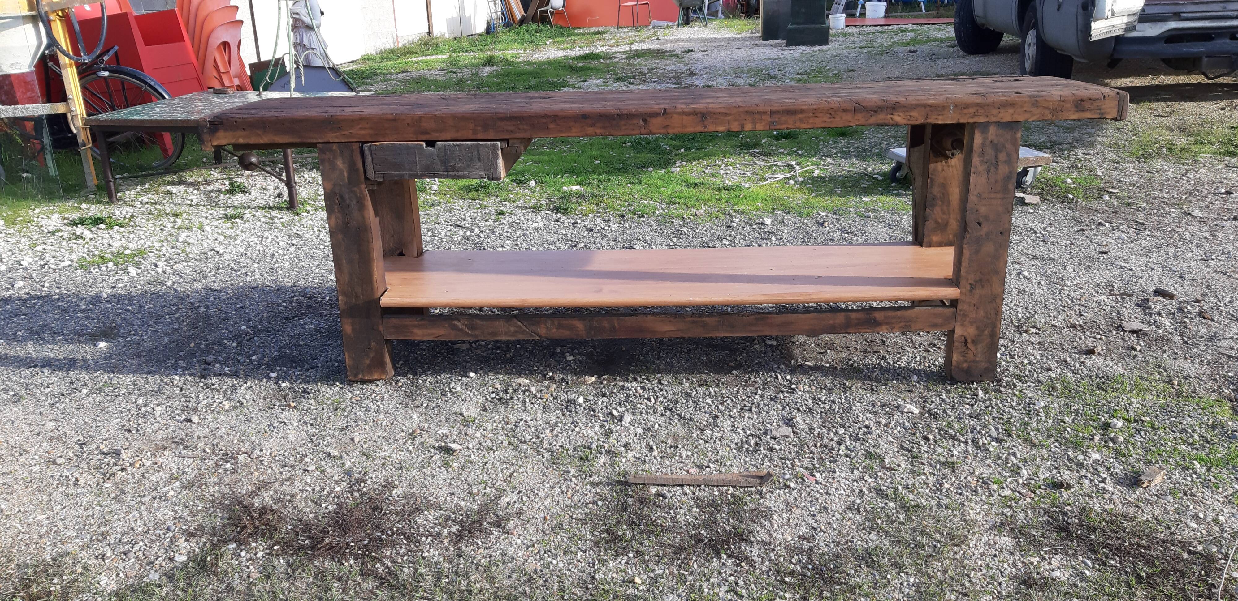Old Wood Workbench, 1 Drawer and Shelf