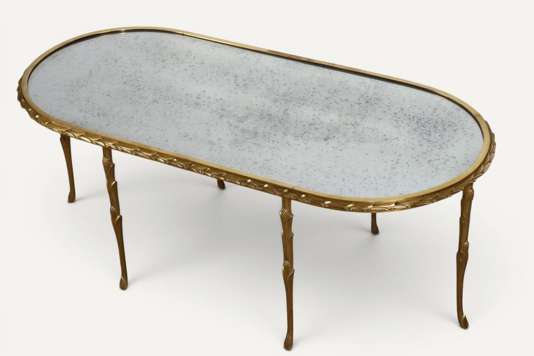 Maison Baguès coffee table in gilded bronze and aged mirror – 1950s