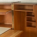 Classic home office from the 1950s, walnut veneer, illuminated interior