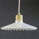 Opaline pendant light in white glass with transparent pleated edges - contemporary metal socket