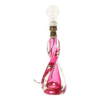 Pink Crystal Table Lamp Val Saint Lambert Swirl Sixties