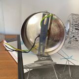 Swan neck wall light in stainless steel, thick glass shade, stainless steel rose.