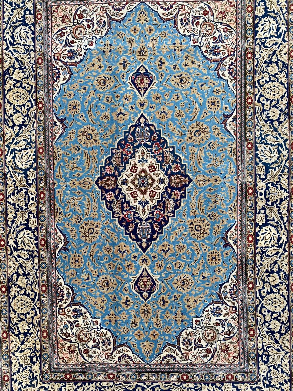 Ancient Persian carpet Ghoom wool and silk 142x222 cm