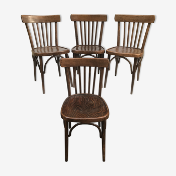 Série de 4 chaises anciennes bistrot bois vintage