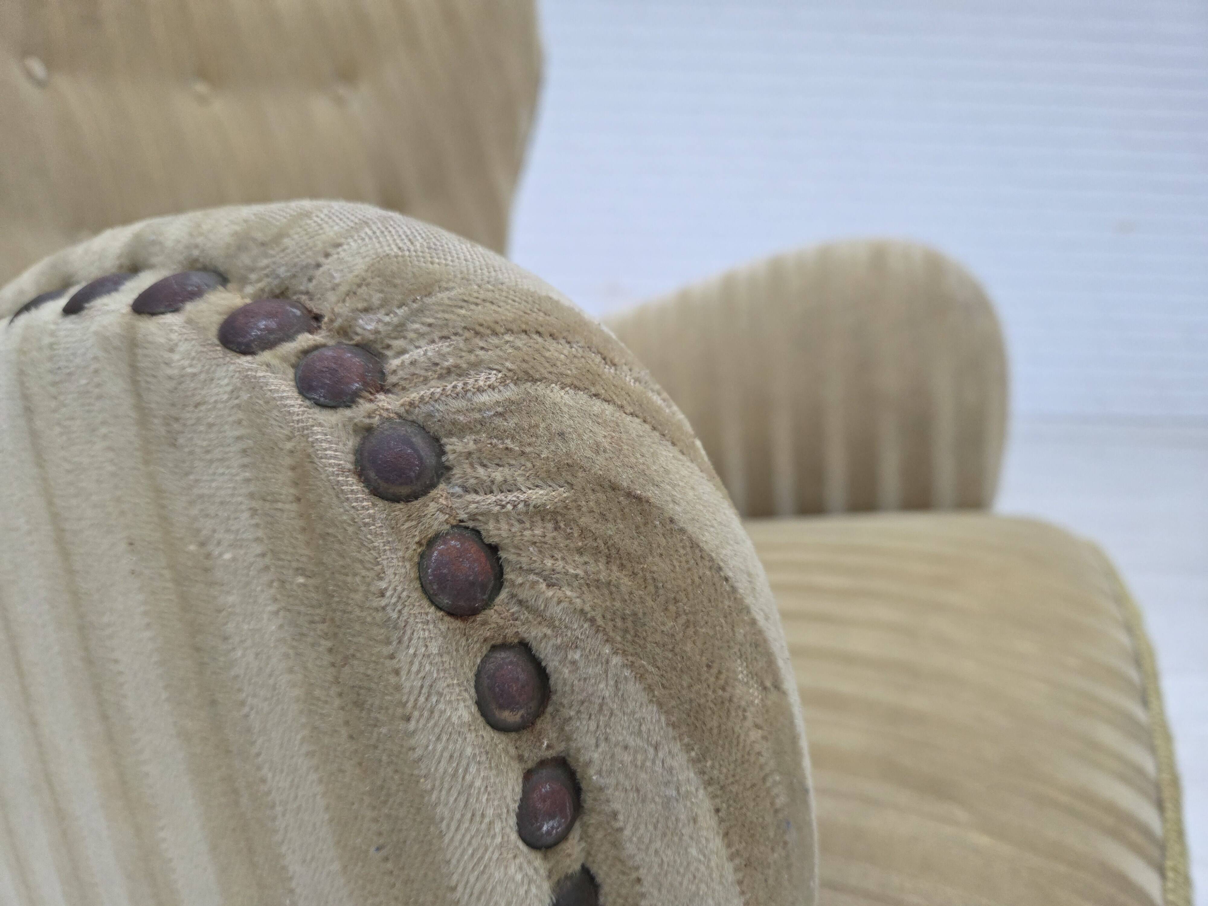 1960s, Danish armchair, light green furniture velour, beech wood.