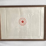 Painted and embossed design, glazed wooden frame