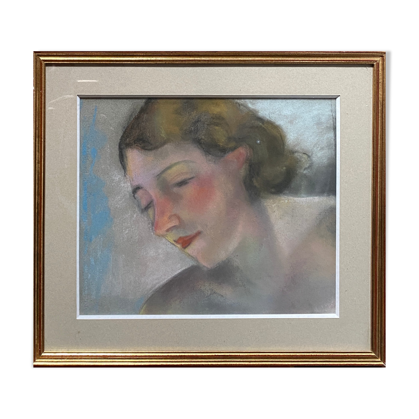 Pastel painting "Portrait of a woman", circa 1950 post cubist