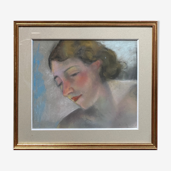 Tableau Pastel "Portait de femme", vers 1950 post cubiste