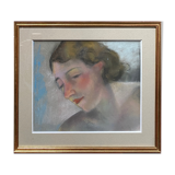Tableau Pastel "Portait de femme", vers 1950 post cubiste