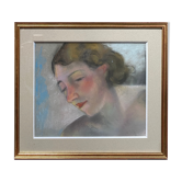 Pastel painting "Portrait of a woman", circa 1950 post cubist