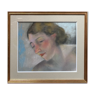 Tableau Pastel "Portait de femme", vers 1950 post cubiste
