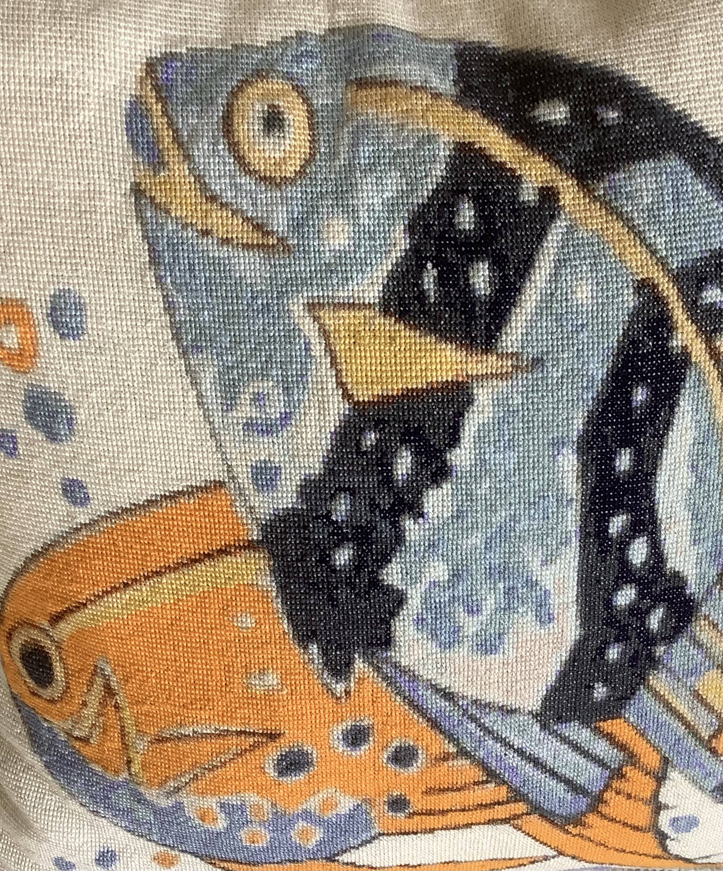 Cushion in fine tapestry, after Mathurin Meheut, West Coast decoration.