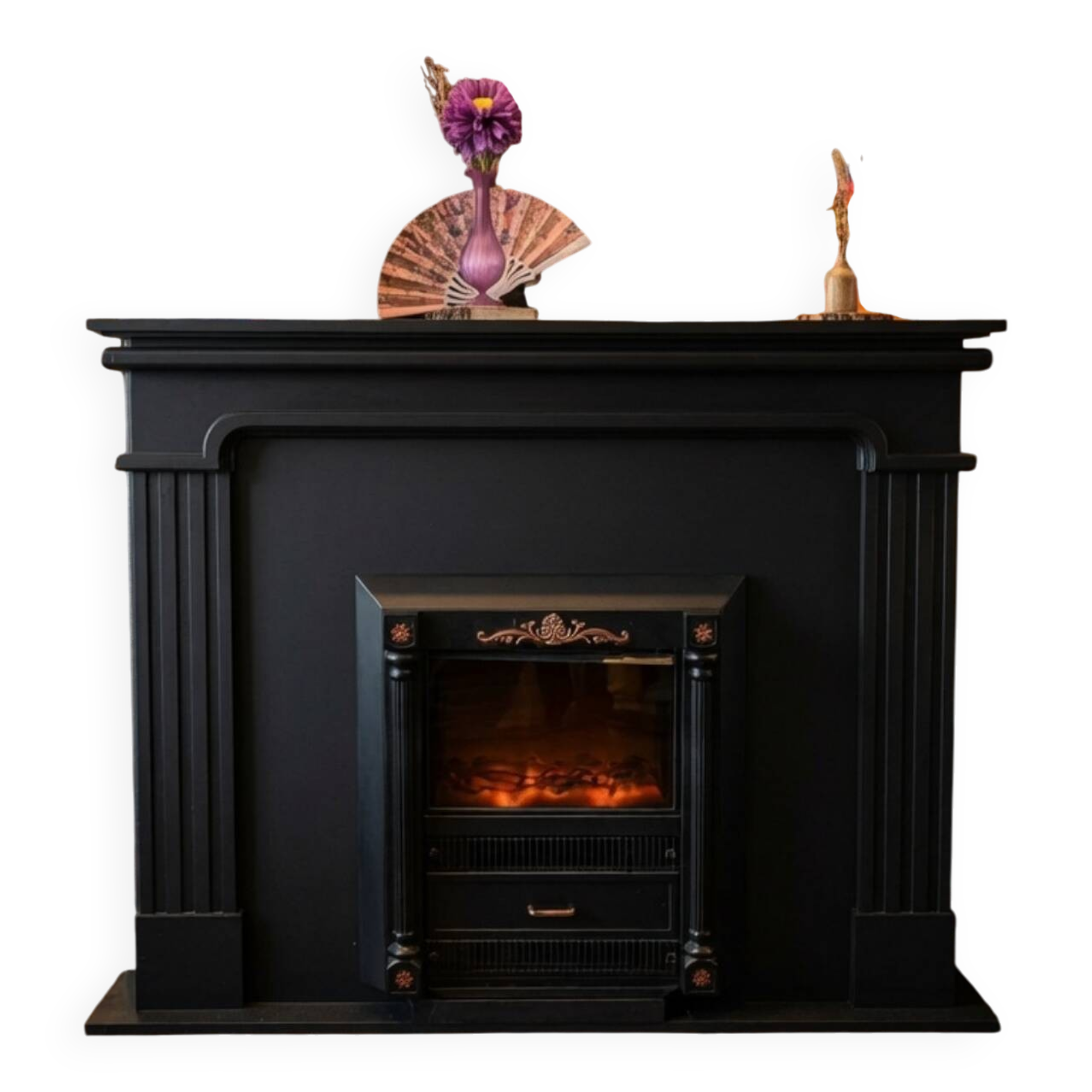 Luxury electric fireplace and classic black mantel suite
