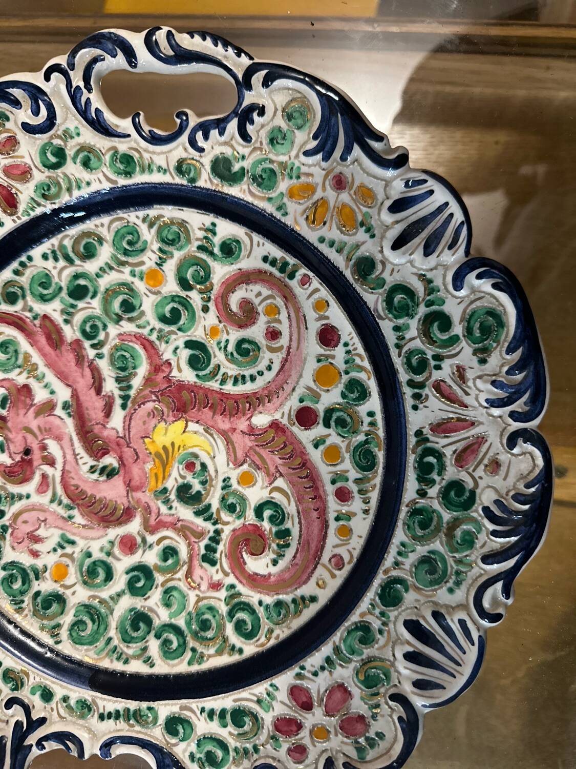 Plate / Ashtray in Massé Frères Earthenware - Relief Decoration of Dragon and F
