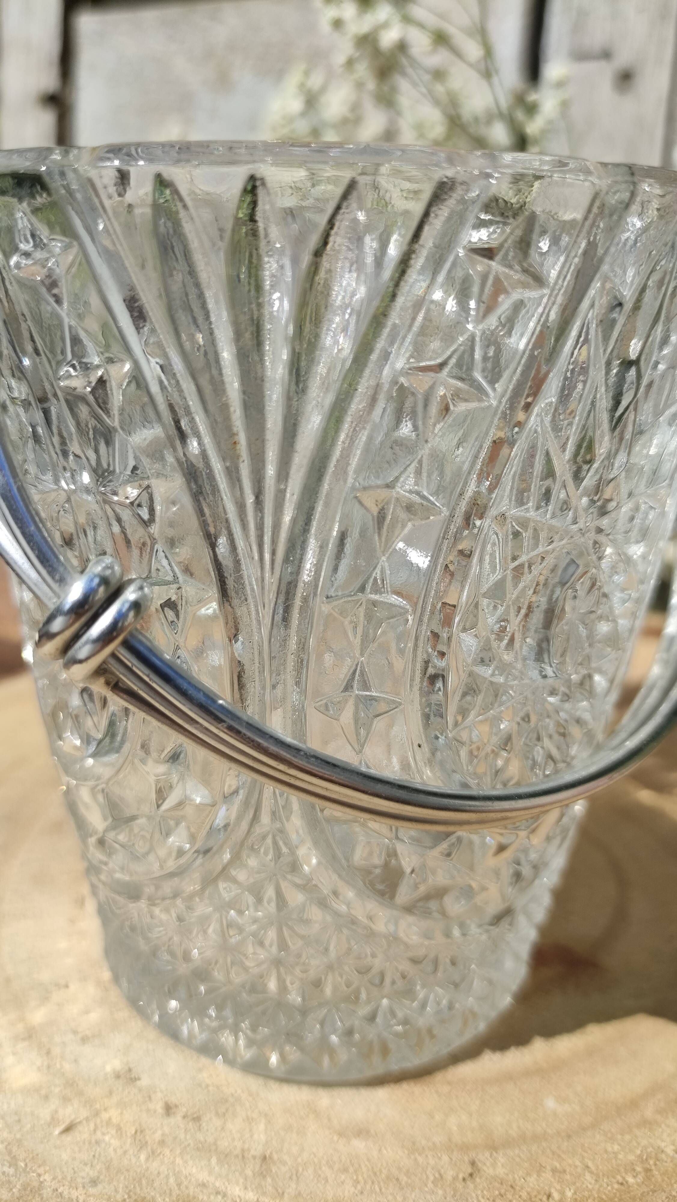 Vintage glass ice buckets or ice cubes made of thick glass