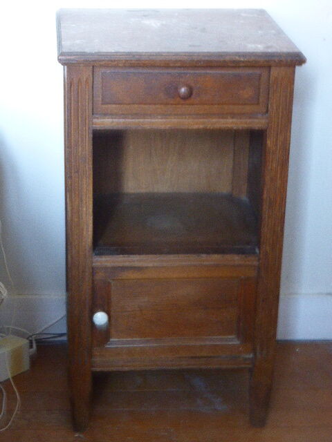 Nightstand wood and pink marble, art deco