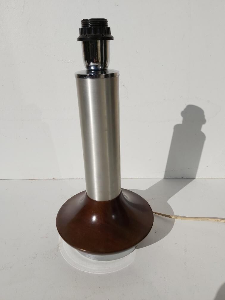 Wood and chrome metal design lamp 70s