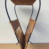 Antique magazine rack made of iron and woven rattan wicker