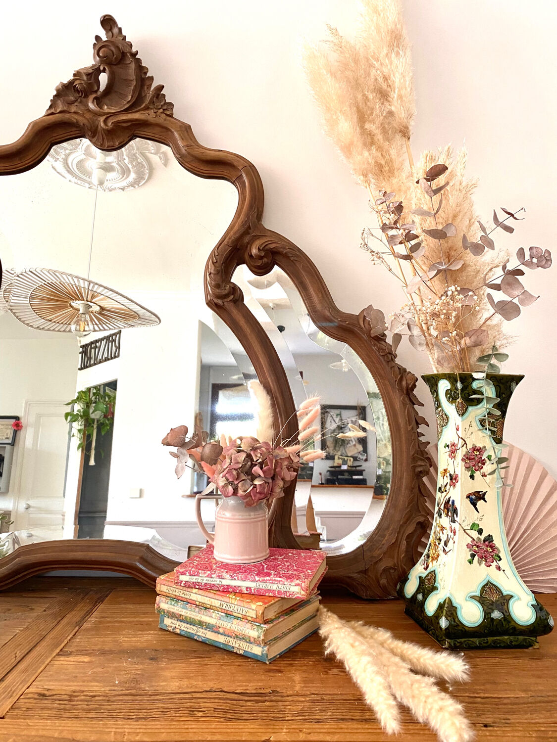 Beveled carved wooden mirror 120x103 vintage