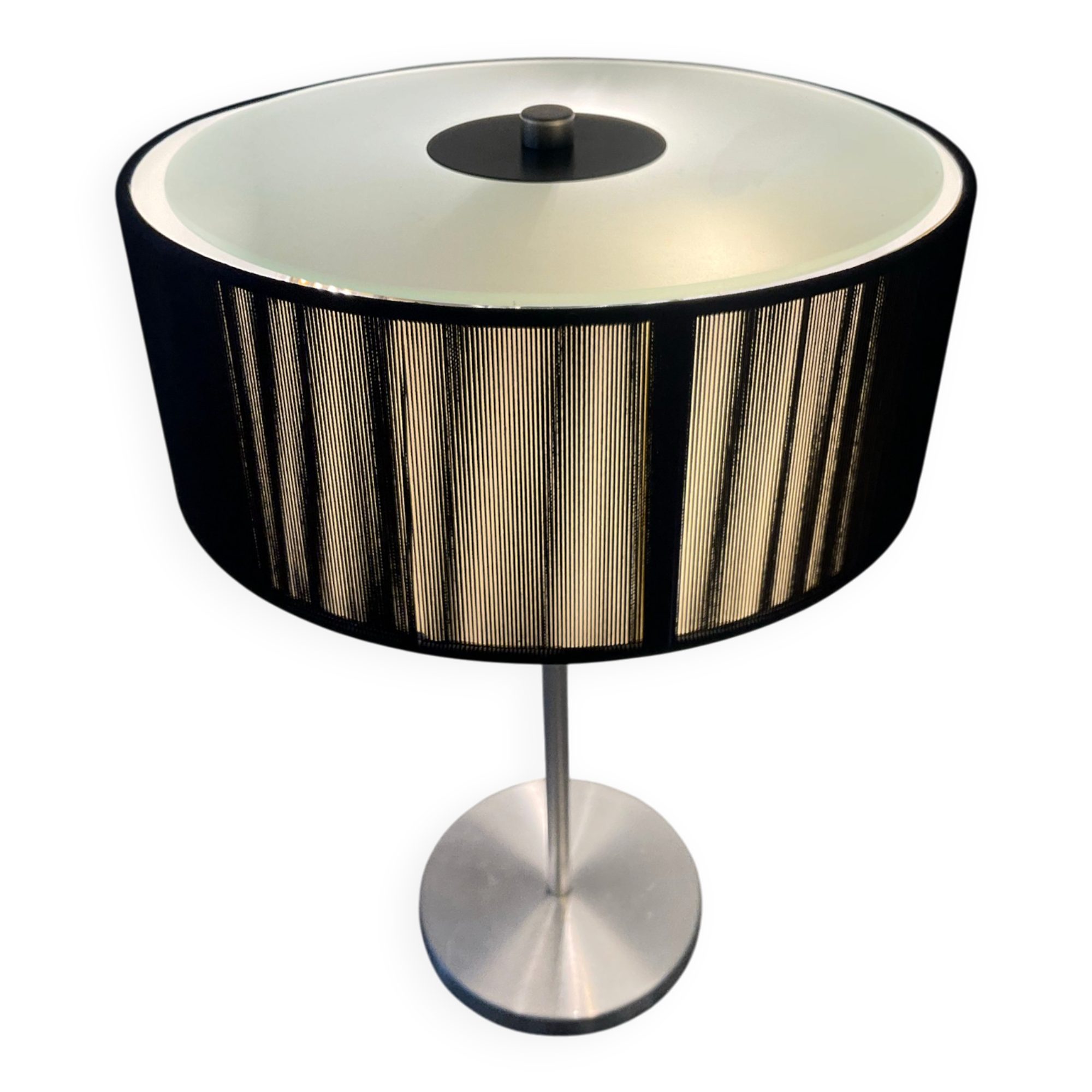 Brushed aluminium and glass design lamp