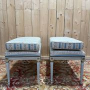 Pair of Louis XVI benches in lacquered and gilded wood