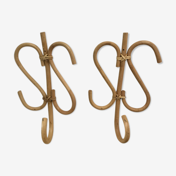 Lot two hooks in rattan bamboo