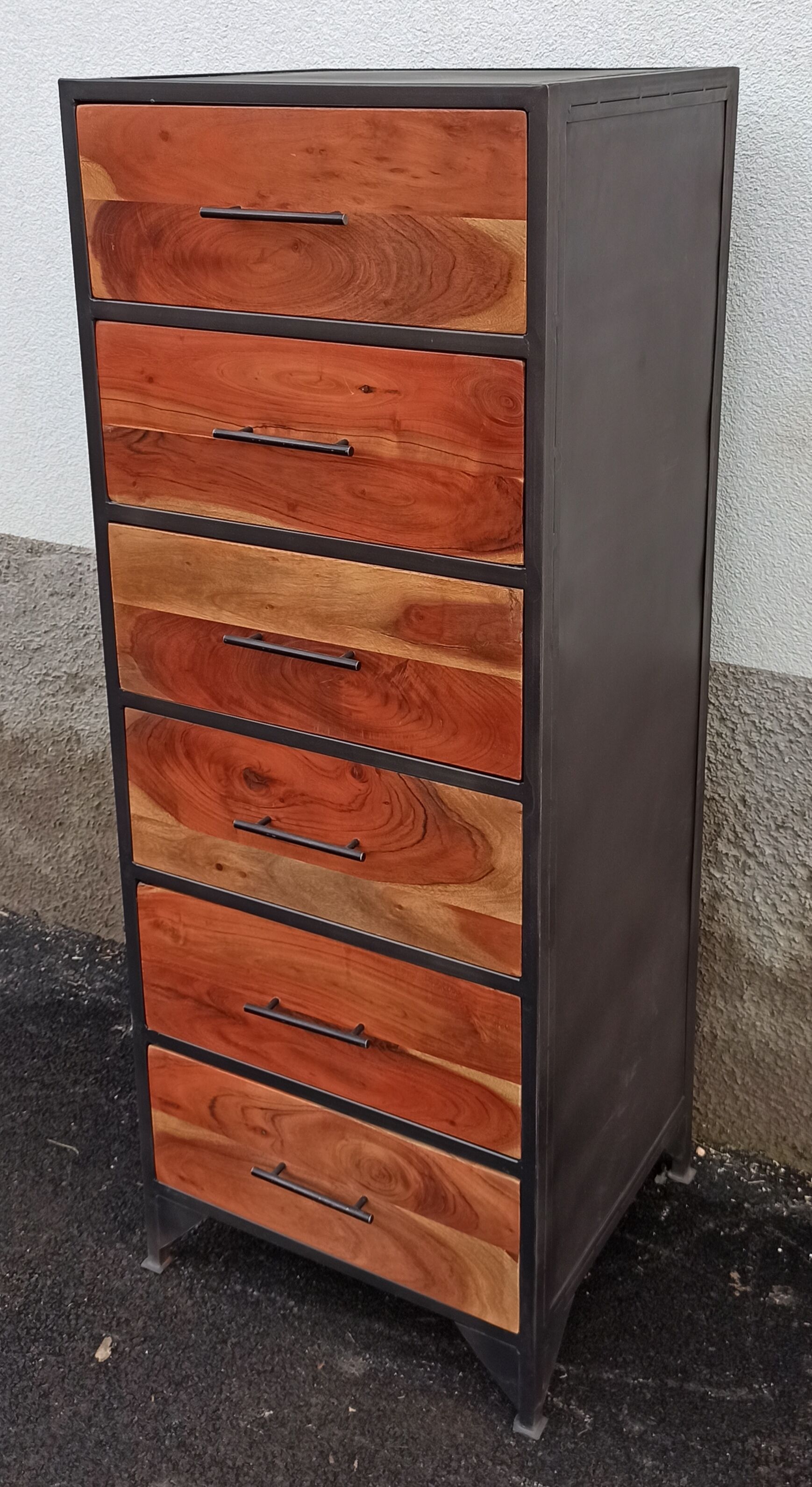 High metal furniture with 6 wooden drawers