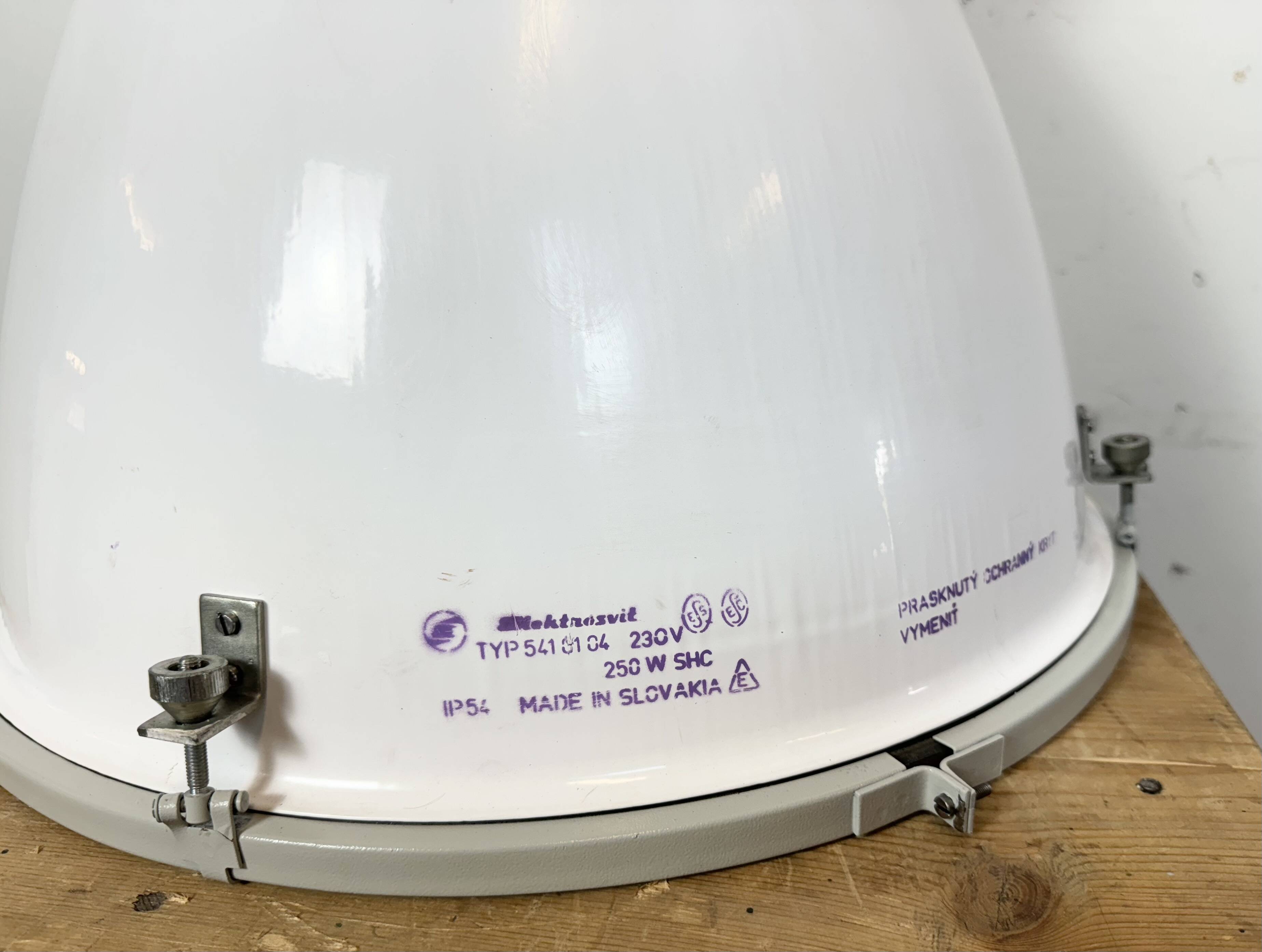 Large White Enamel Industrial Factory Lamp with Glass Cover, 1990s