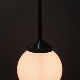 Vintage suspension in aluminum metal and opaline glass globe – Industrial design