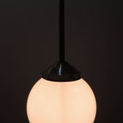 Vintage suspension in aluminum metal and opaline glass globe – Industrial design