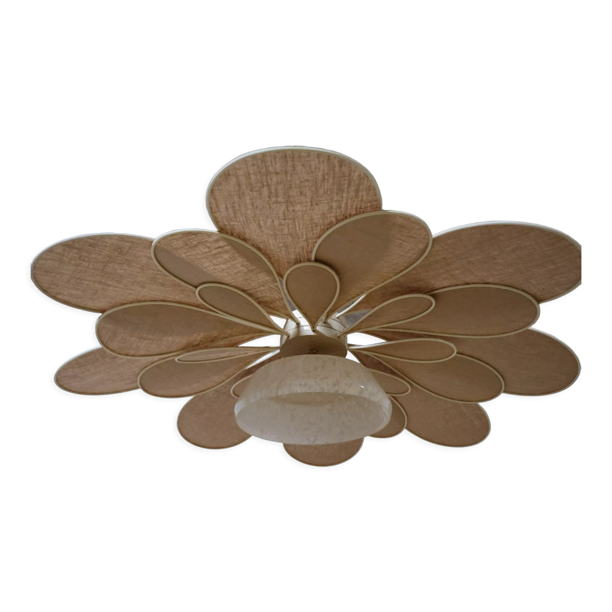 Suspension glass globe of Clichy and linen and rattan petals