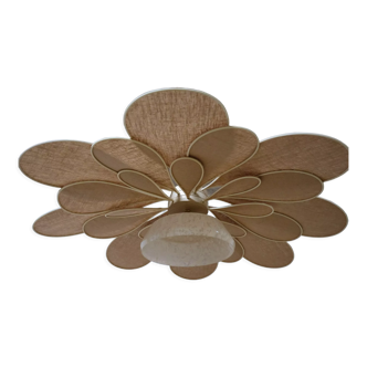 Suspension glass globe of Clichy and linen and rattan petals